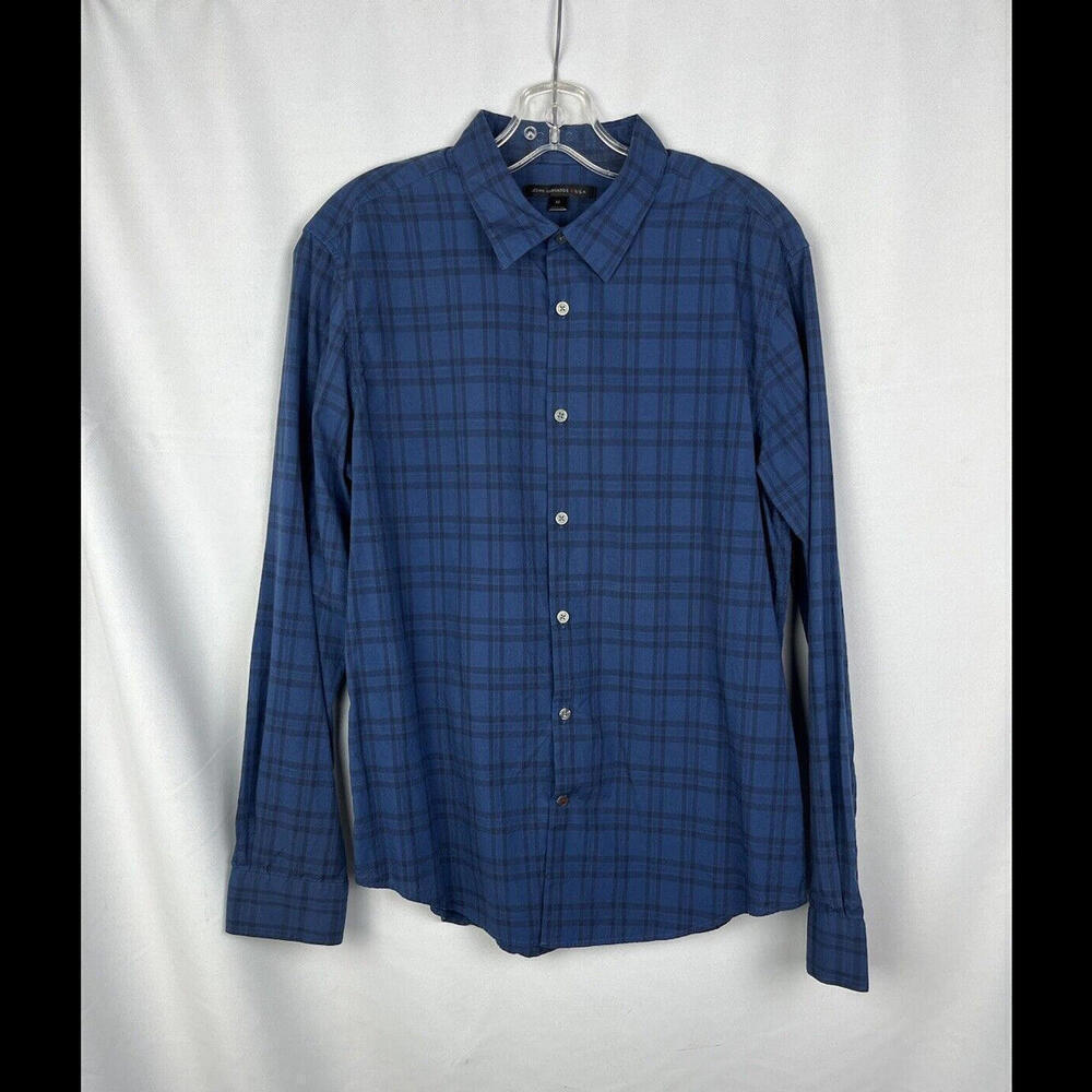 John Varvatos U.S.A. Plaid Check Button-Up Shirt Cotton Blue Size M